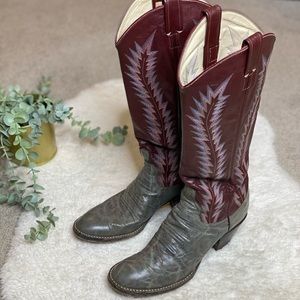 Larry Mahan Purple and Grey Embroidered Cowboy Boots